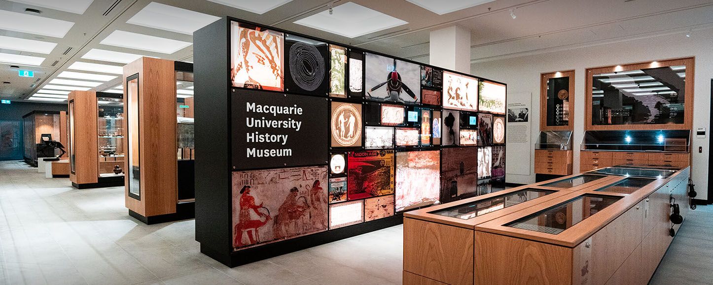 Entrance to the Macquarie History Museum, featuring display cabinets